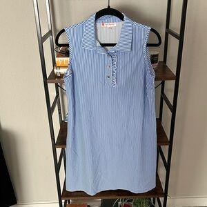 Jude Connelly Blue White Striped Sleeveless Collared Mini Dress Size S